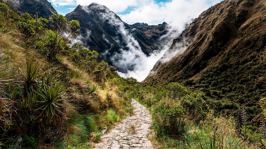 Hikers crossing high mountain passes on the Inca Trail trek